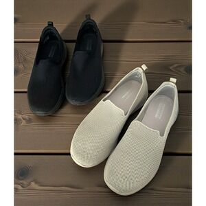 Skechers Womens Slip On Sneakers 7 Comfort Shoes Go Walk Taupe Black Mesh 2 Pair